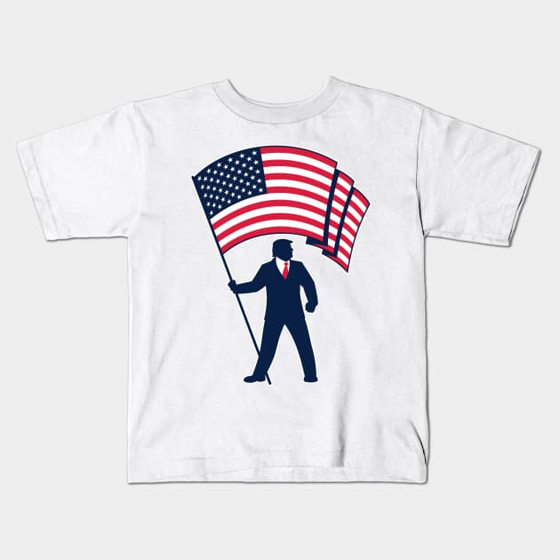 President Trump Bearing the Flag of the USA Kids T-Shirt by Malchev